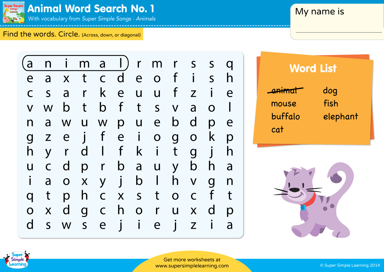Animals - Word Search #1 - Super Simple
