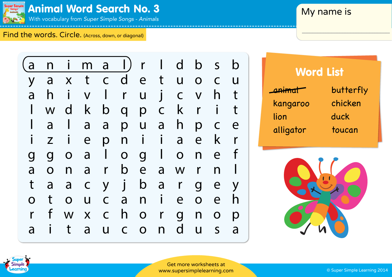 Animals - Word Search #3 - Super Simple