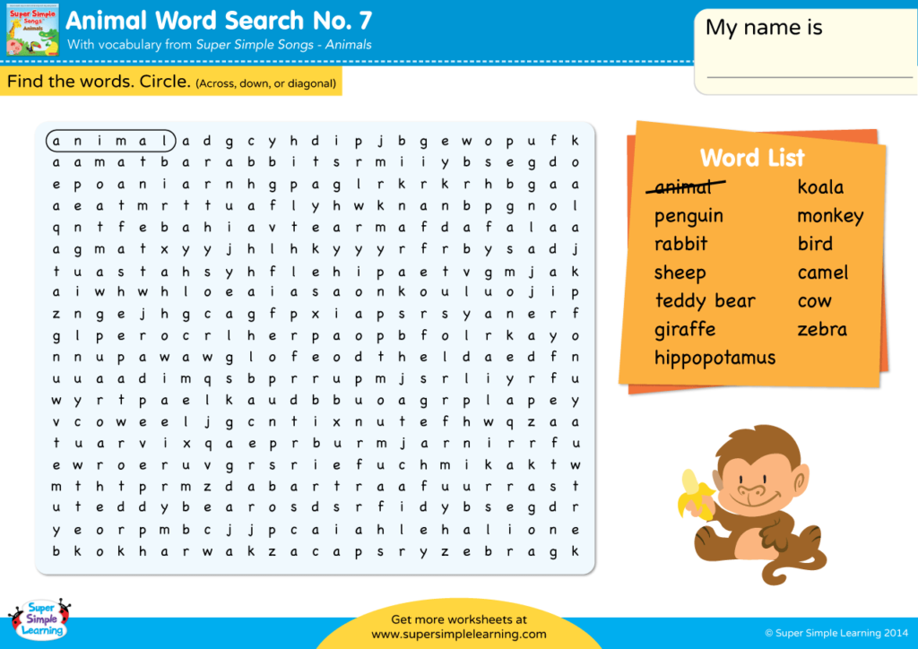 Animals - Word Search #7 - Super Simple