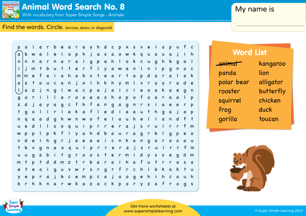 Animals - Word Search #8 - Super Simple