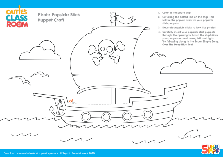 Simple Pirate Ship Coloring Page Pirate Popsicle Stick Puppet Craft ...