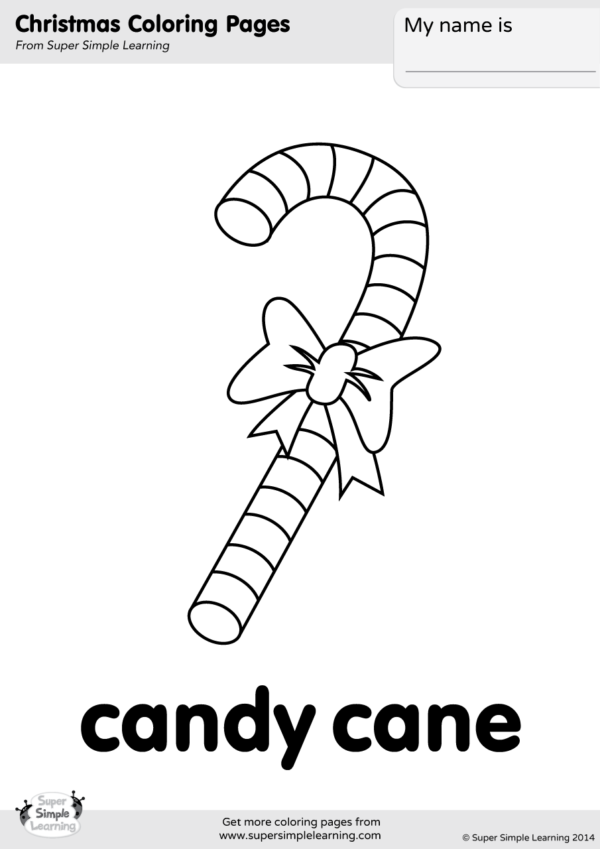 Candy Cane Coloring Page - Super Simple