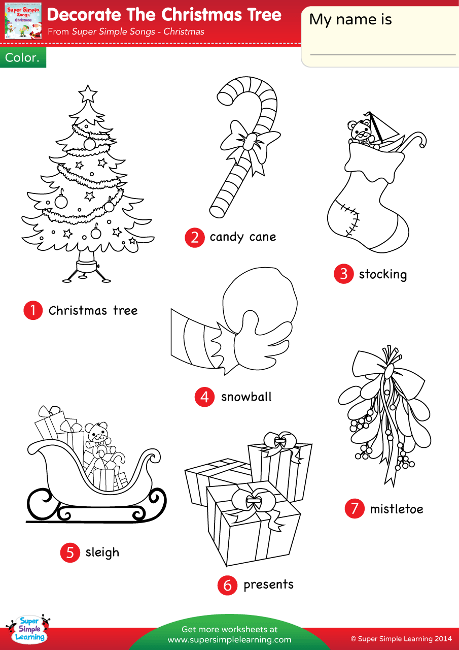 Decorate The Christmas Tree Worksheet Vocabulary Coloring Super Simple