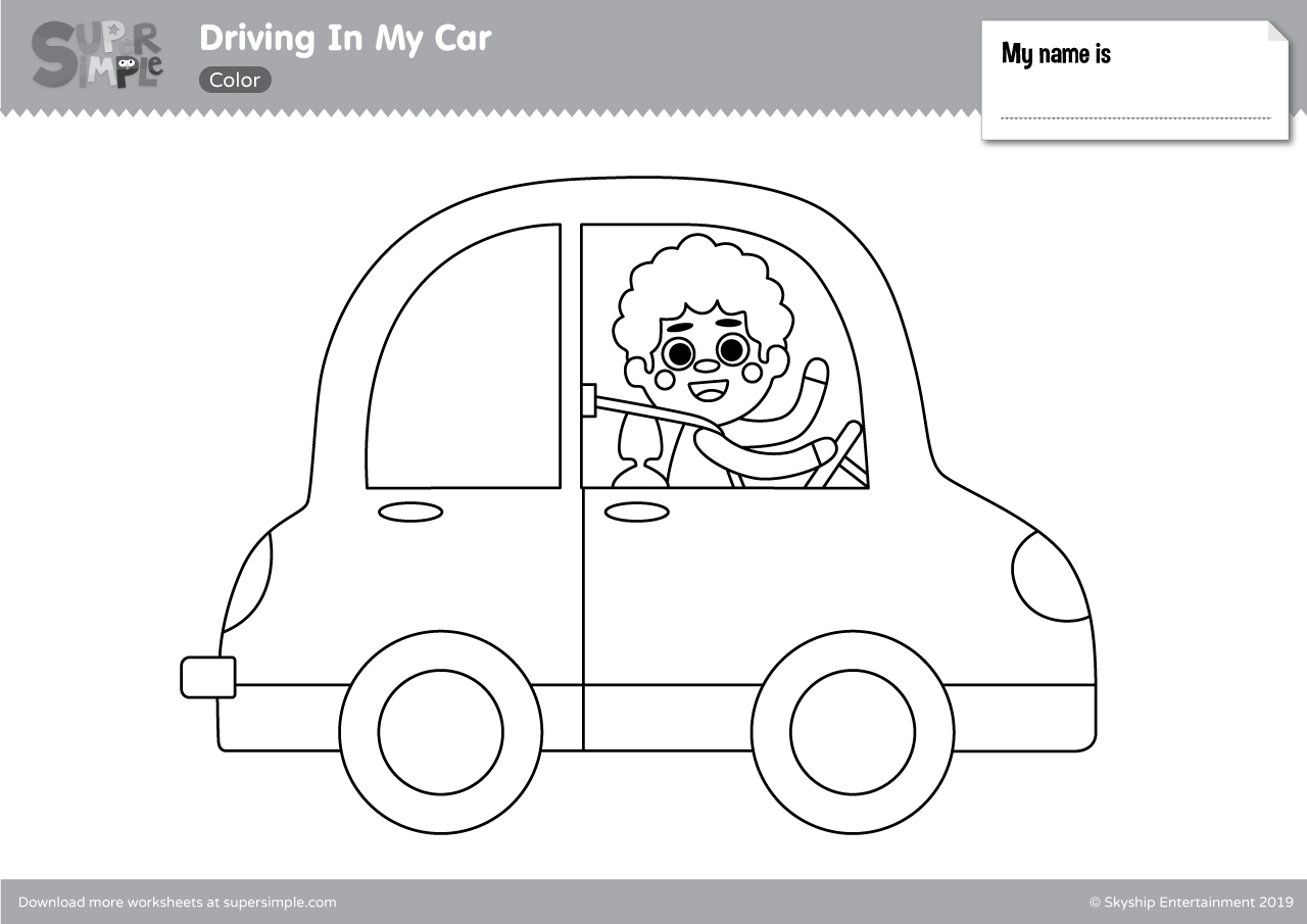 Driving In My Car Coloring Pages   Super Simple
