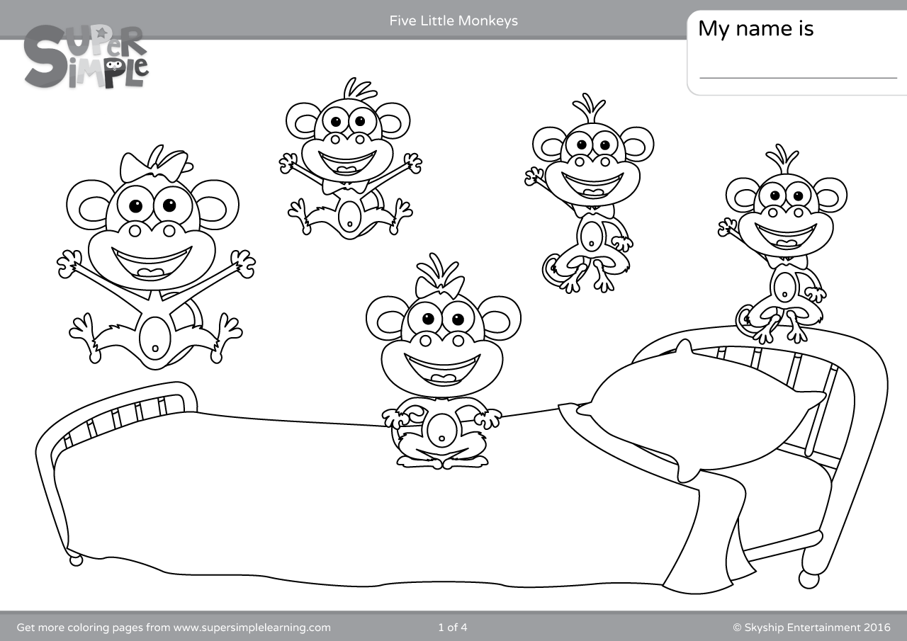 Five Little Monkeys Coloring Pages Super Simple