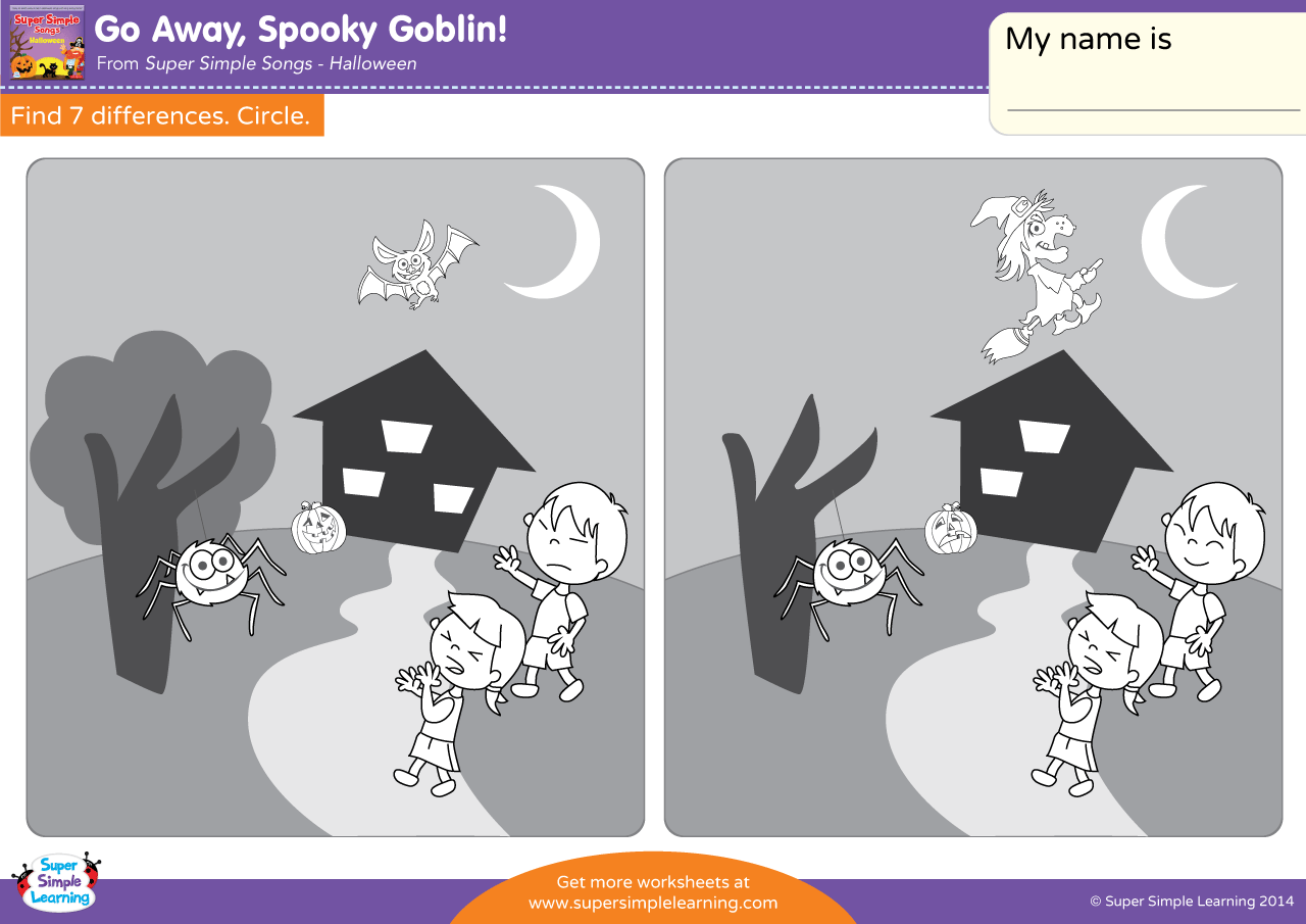 Super Simple Learning Go Away Spooky Goblin Go Away, Spooky Goblin! Worksheet - Find The Differences - Super Simple