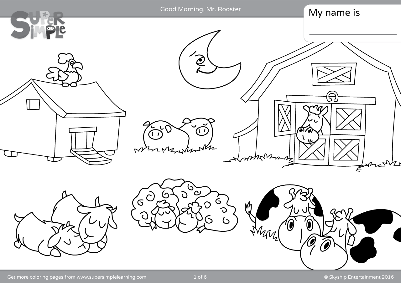 Good Morning, Mr. Rooster Coloring Pages - Super Simple