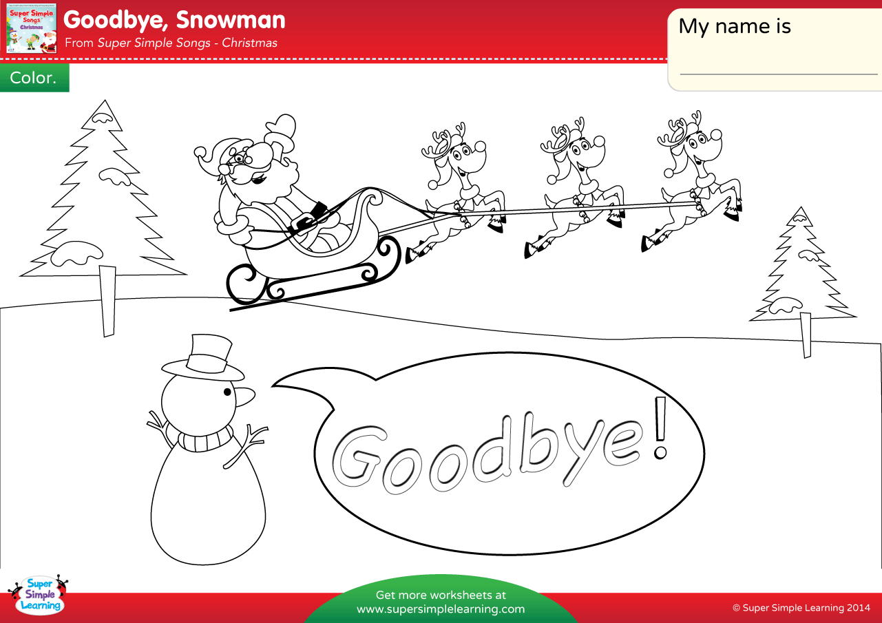 Goodbye Snowman Worksheet Color Super Simple