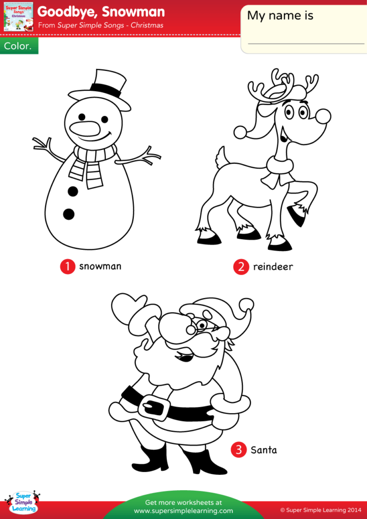Goodbye, Snowman Worksheet - Vocabulary Coloring - Super Simple