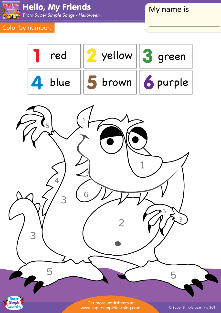 Hello, My Friends Worksheet - Color By Number - Super Simple