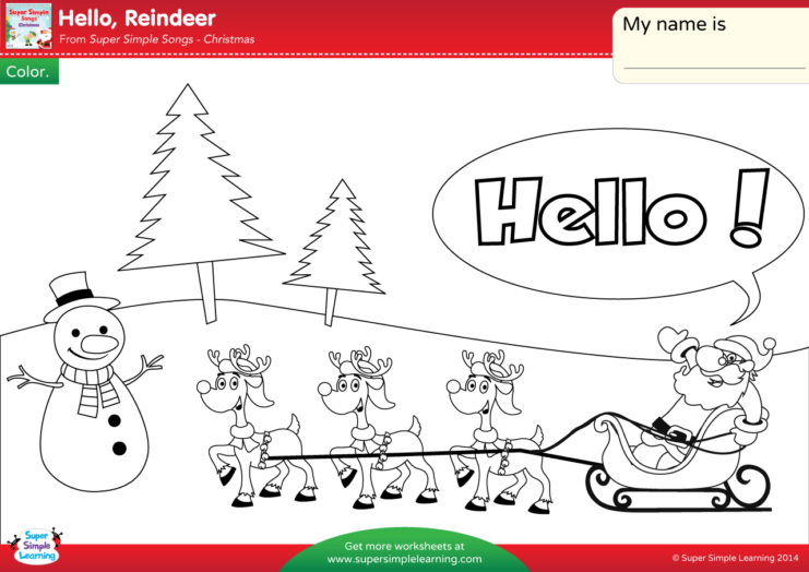 Hello, Reindeer Worksheet - Color - Super Simple