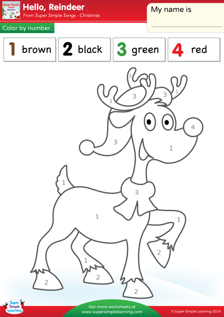 Hello Reindeer Worksheet Color By Number Super Simple