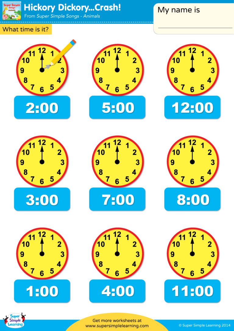 Hickory Dickory...Crash! Worksheet Draw The Clock Hands Super Simple