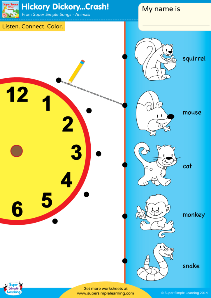 Hickory Dickory Crash Worksheet Match And Color Super Simple