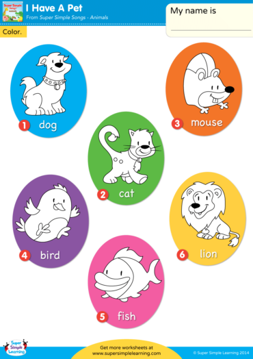 I Have A Pet Worksheet - Vocabulary Coloring - Super Simple