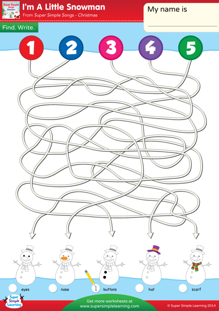 I'm A Little Snowman Worksheet - Follow The Lines - Super Simple