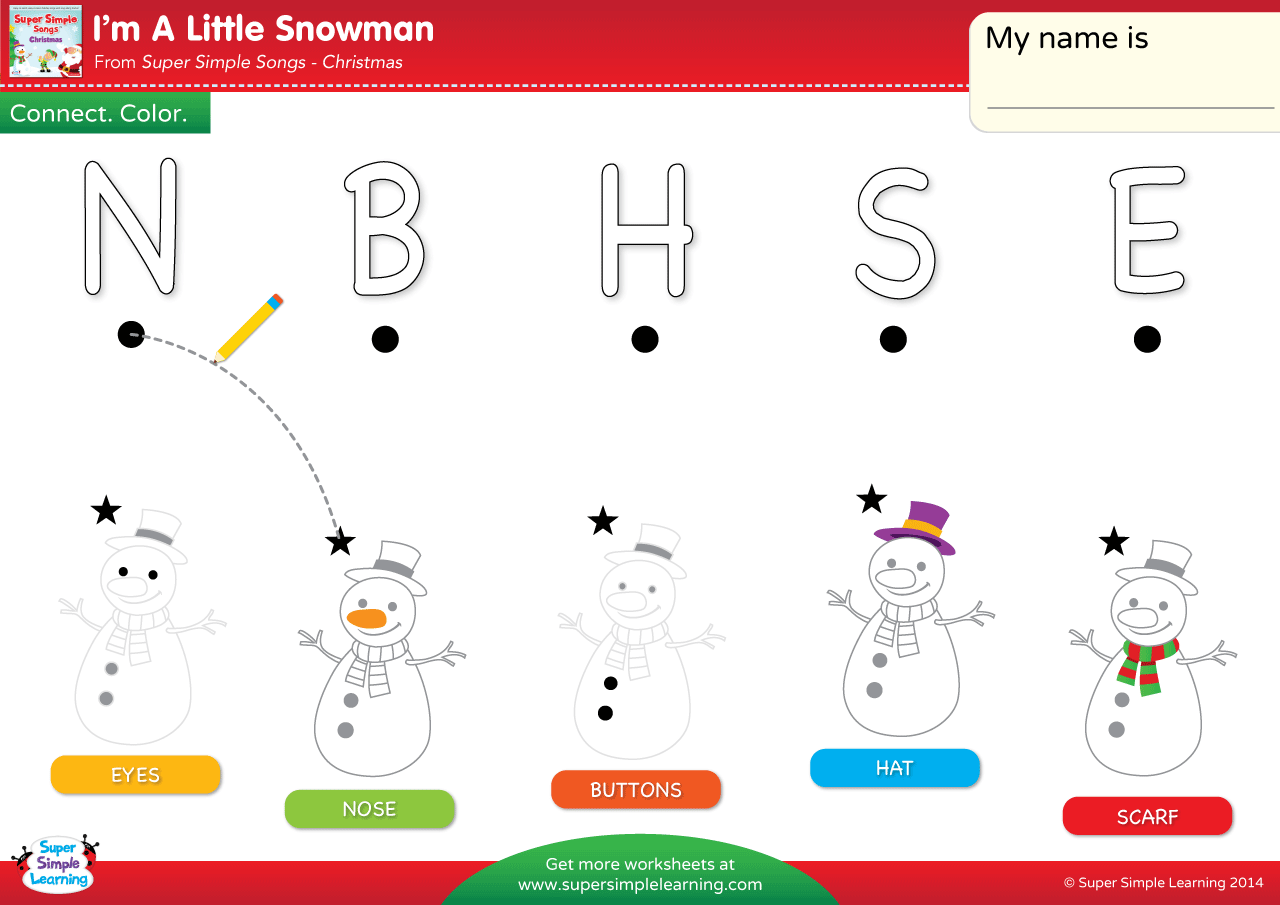 I'm A Little Snowman Worksheet - Uppercase Letter Matching - Super Simple