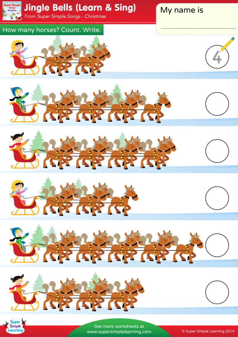 Jingle Bells Worksheet How Many Horses? (1) Super Simple