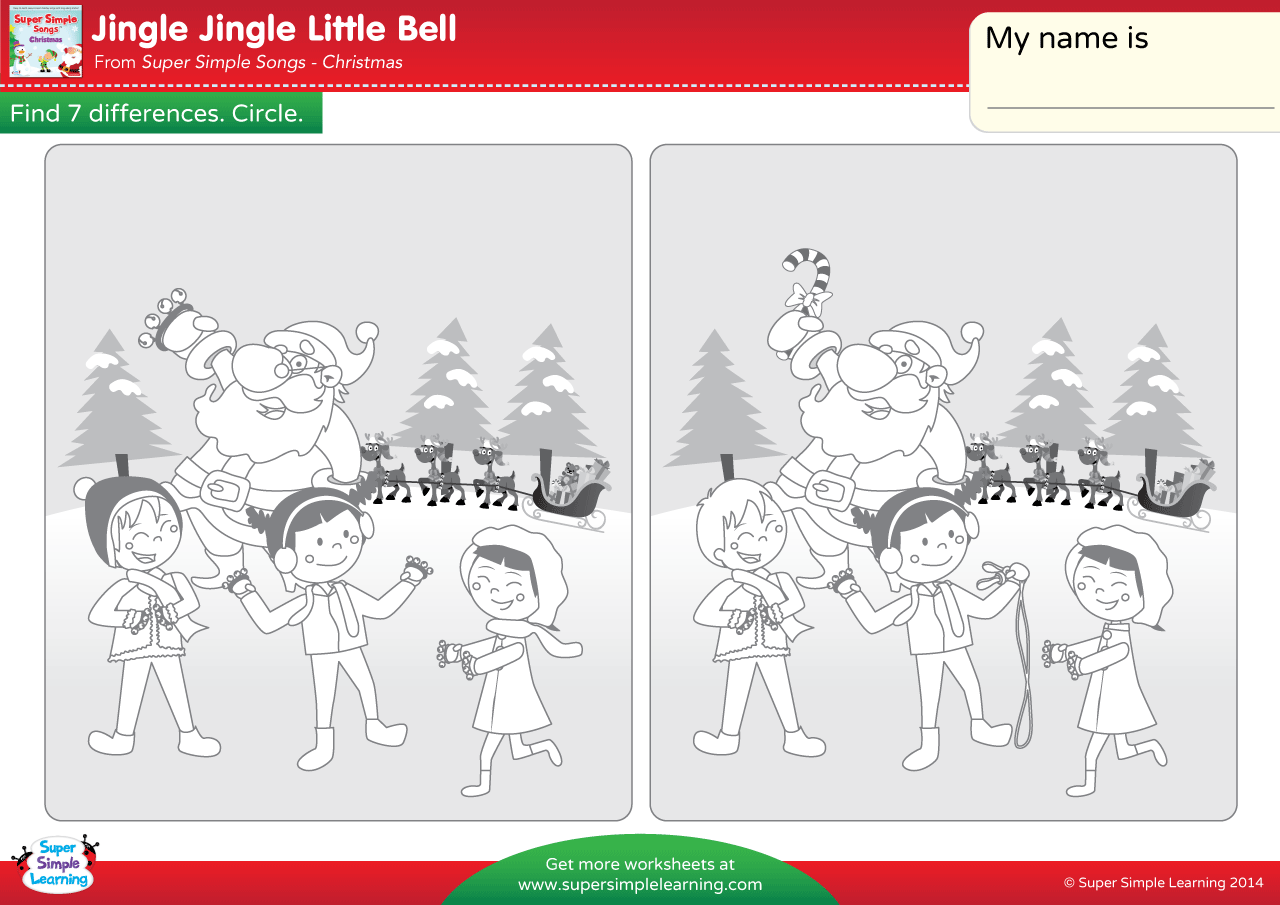 Jingle Jingle Little Bell Worksheet - Find The Differences - Super Simple