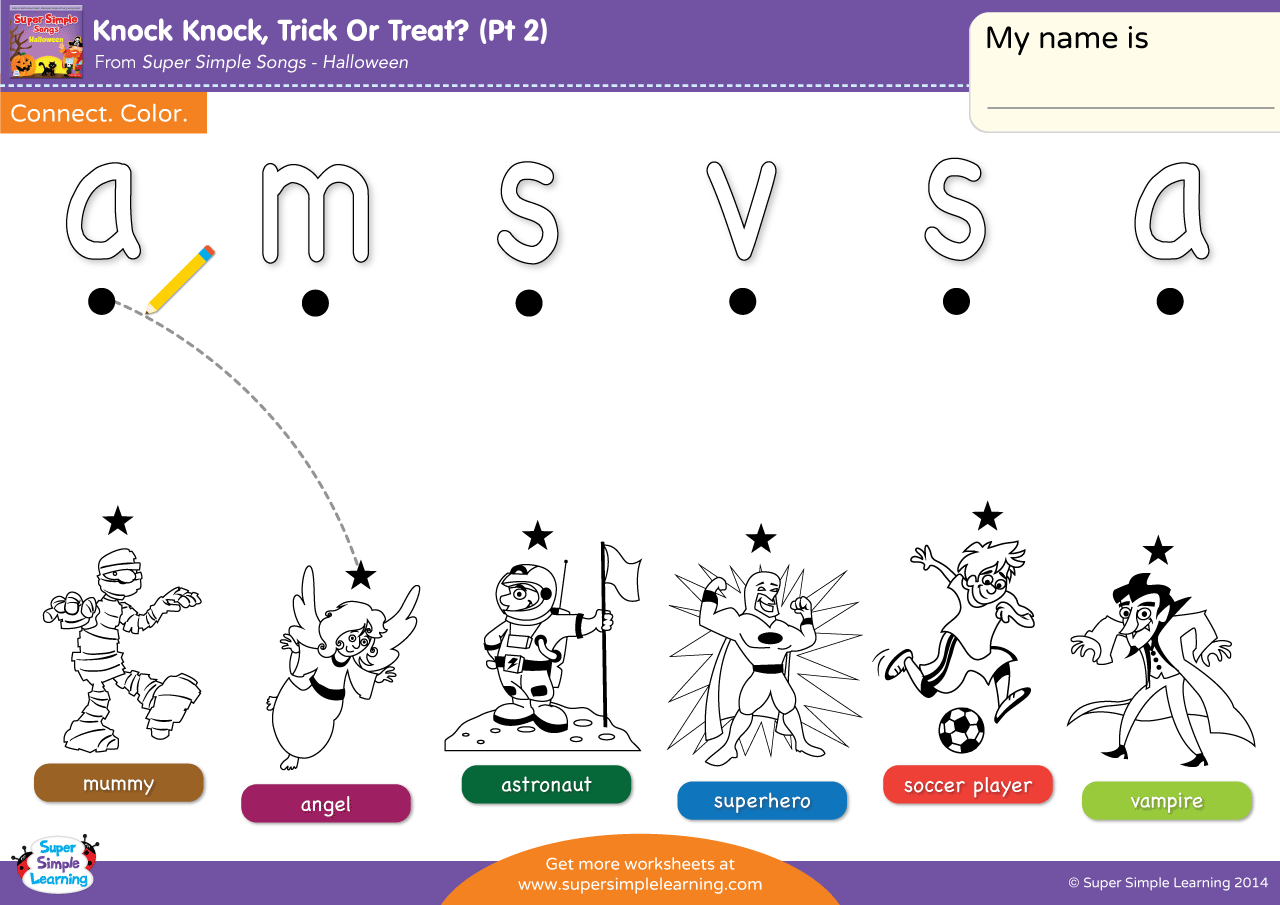 Knock Knock Trick Or Treat Part 2 Worksheet Lowercase Letter Matching Super Simple