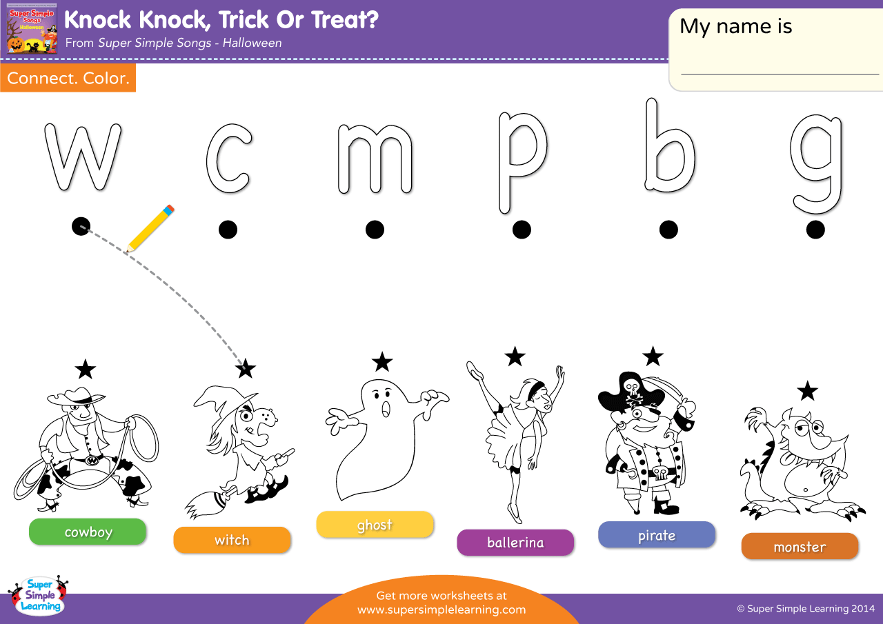 Knock Knock, Trick Or Treat? Worksheet - Lowercase Letter Matching ...