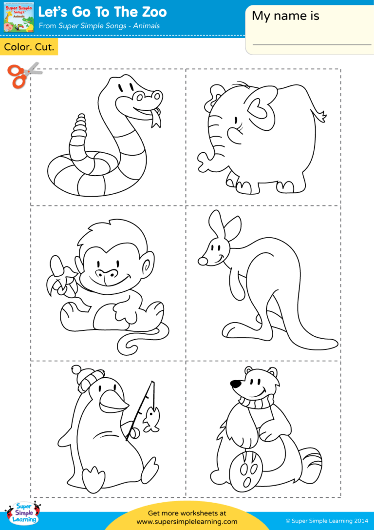 Let's Go To The Zoo Worksheet - Color, Cut, & Paste - Super Simple