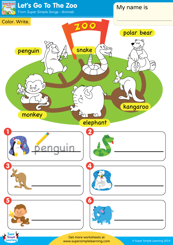 Let's Go To The Zoo Worksheet - Write The Animal Names - Super Simple