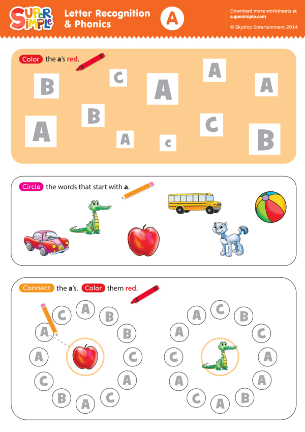 Letter Recognition & Phonics Worksheet - A (Uppercase) - Super Simple