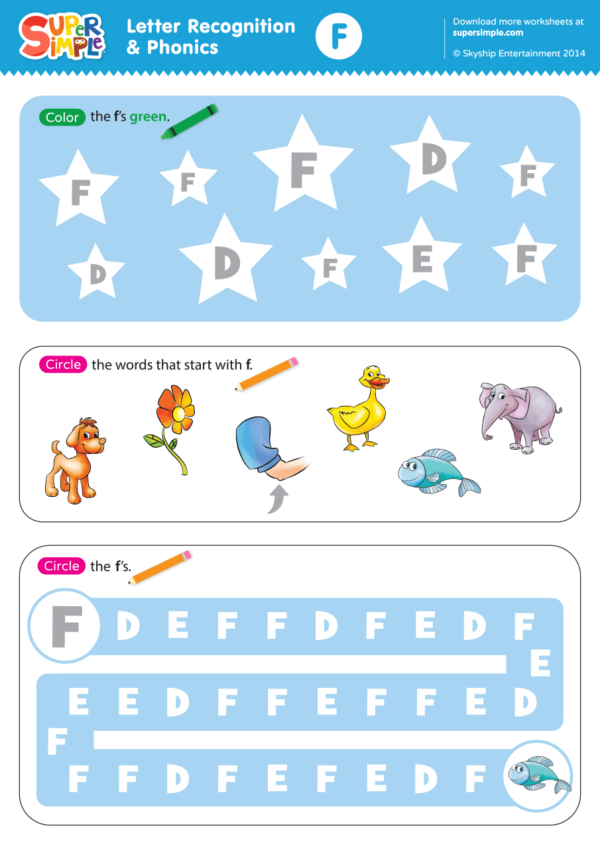 Letter Recognition & Phonics Worksheet - F (Uppercase) - Super Simple