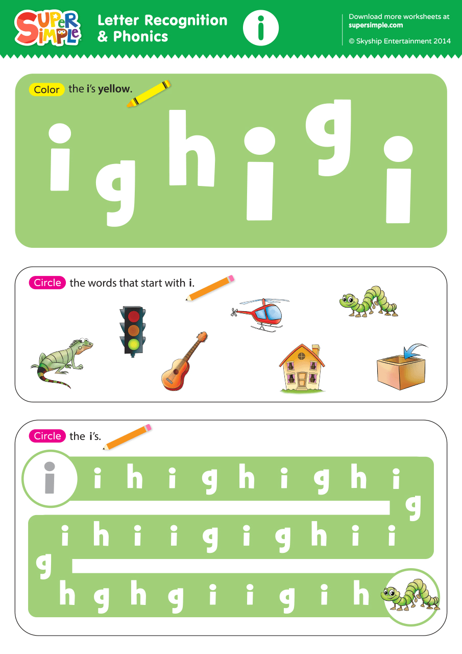 letter recognition phonics worksheet i lowercase super simple