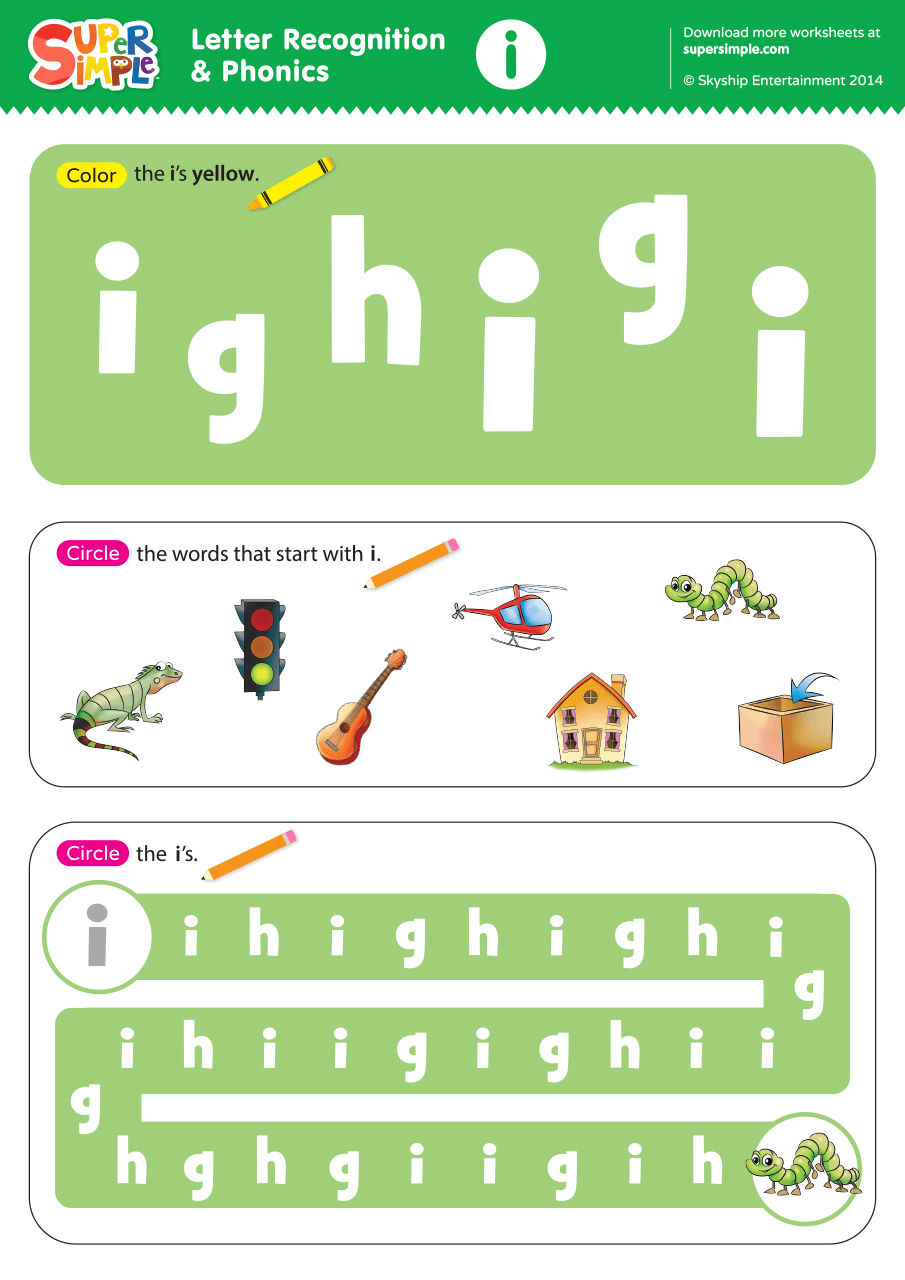 Letter Recognition Phonics Worksheet I lowercase Super Simple