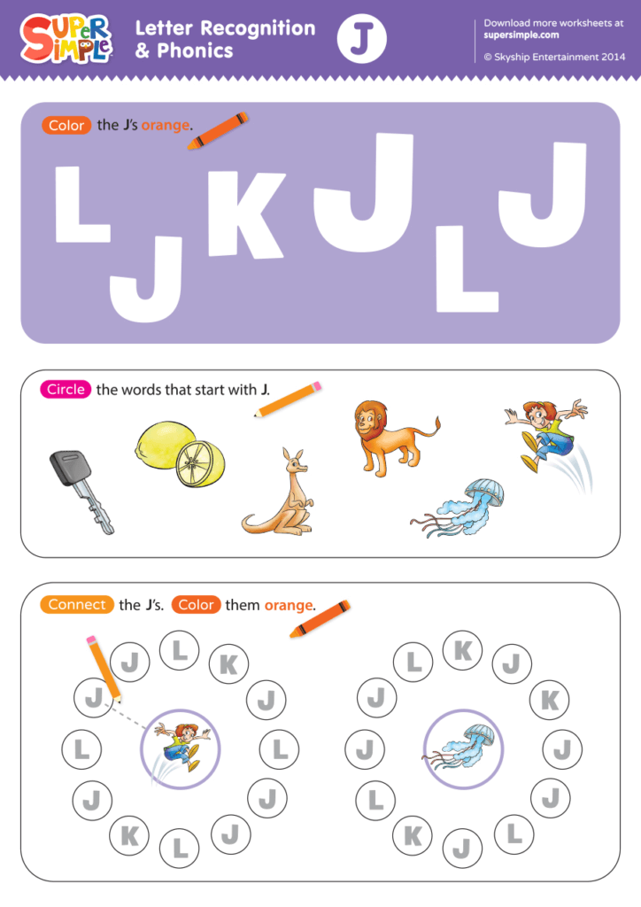 Letter Recognition Phonics Worksheet J Uppercase Super Simple