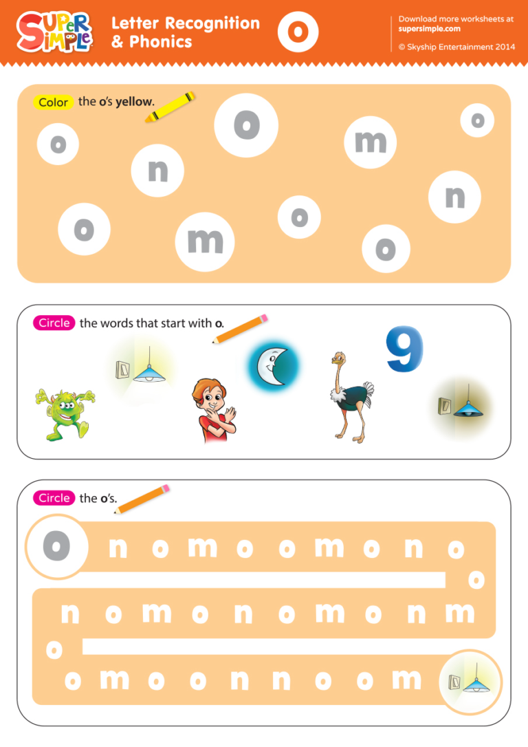 Letter Recognition & Phonics Worksheet - o (lowercase) - Super Simple