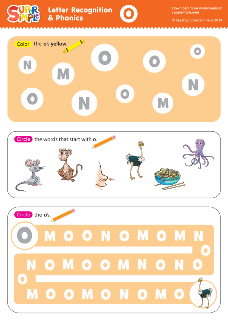 Letter Recognition & Phonics Worksheet - O (Uppercase) - Super Simple