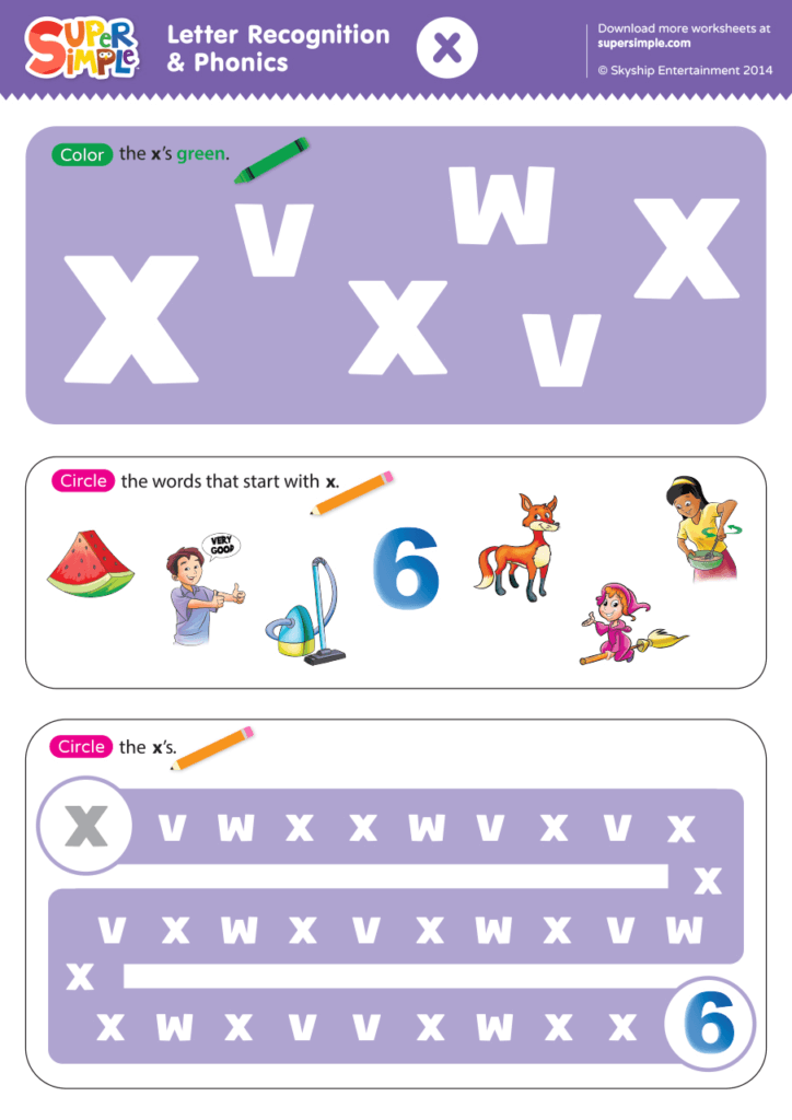 Letter Recognition Phonics Worksheet X Lowercase Super Simple