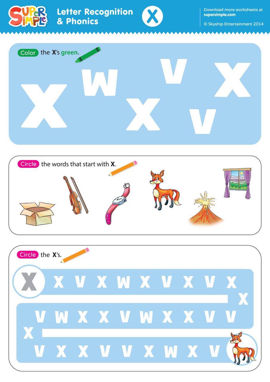 letter recognition phonics worksheet x uppercase super simple