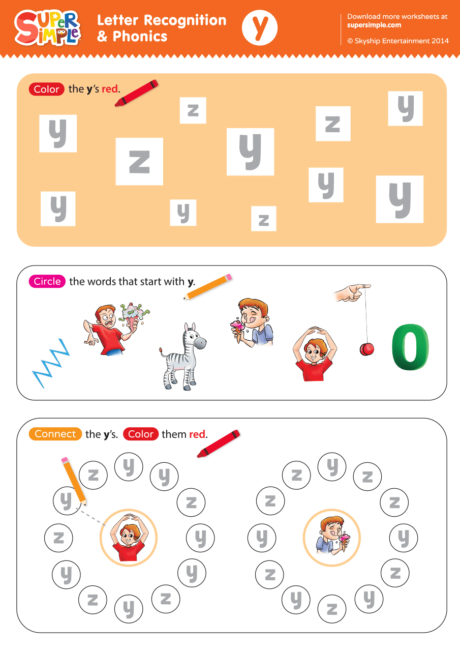 Letter Recognition Phonics Worksheet Y Lowercase Super Simple
