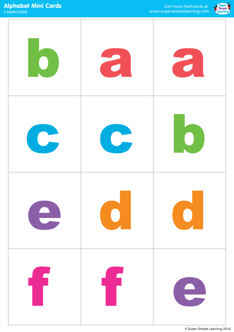 Lowercase Alphabet Mini Cards (Colorful Version) - Super Simple