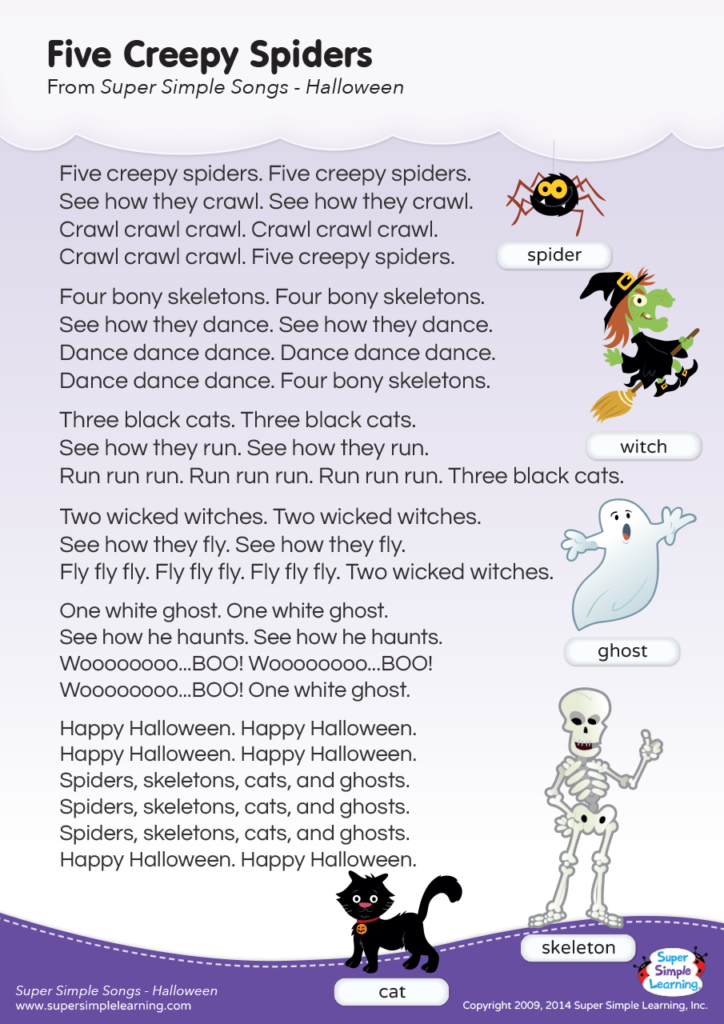 five creepy spiders lyrics poster super simple