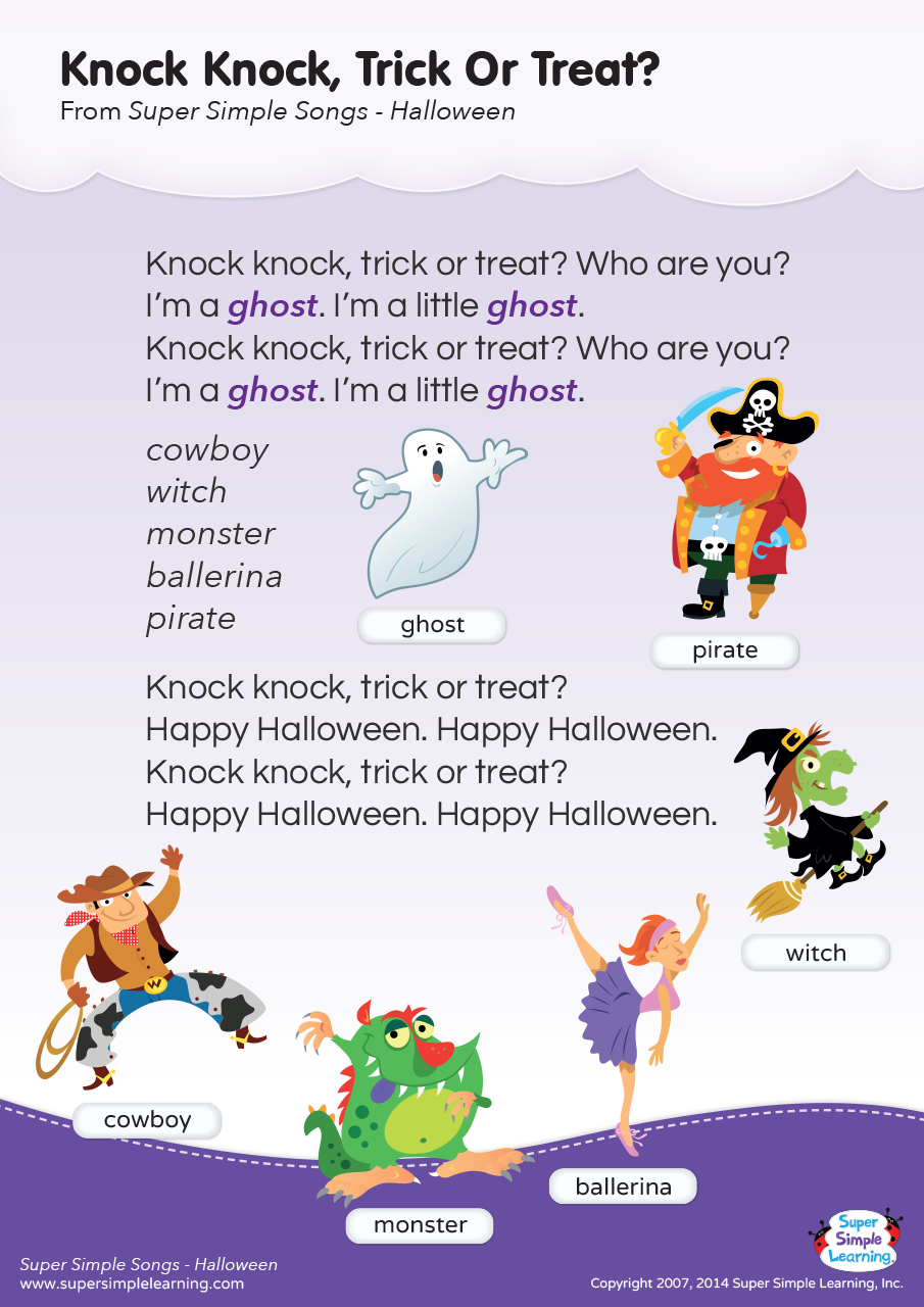 Knock Knock, Trick Or Treat? Lyrics Poster - Super Simple