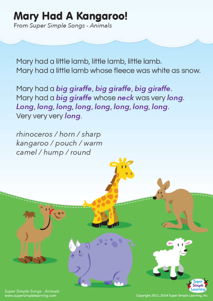Mary Had A Kangaroo Lyrics Poster - Super Simple
