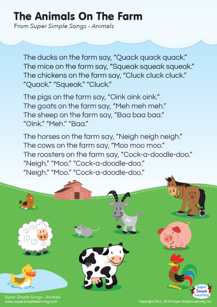 The Animals On The Farm Lyrics Poster - Super Simple