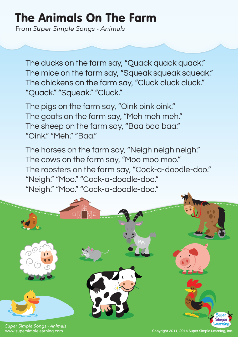 The Animals On The Farm Lyrics Poster   Super Simple