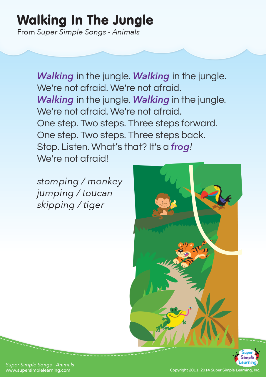 Английская песня беги. Walking in the Jungle текст. Walking in the Jungle текст песни. Walking in the Jungle super simple Songs текст. Супер Симпл Сонгс.