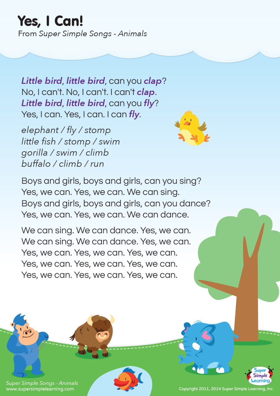 Yes, I Can! Lyrics Poster - Super Simple
