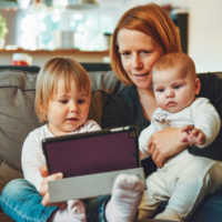 Mother and Two Children with iPad