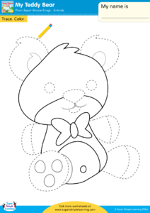 My Teddy Bear Worksheet - Trace & Color - Super Simple
