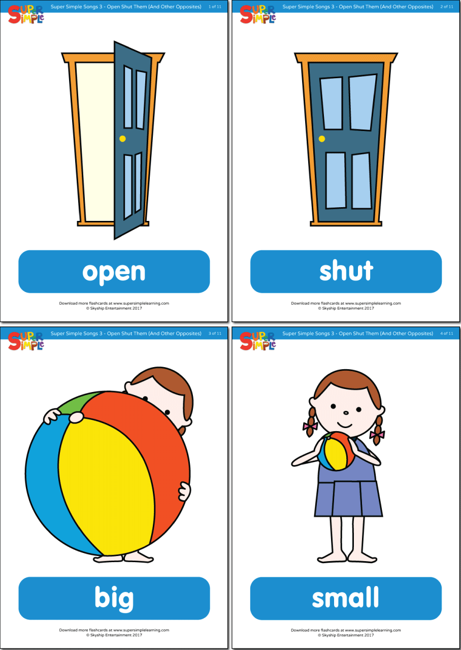 opposites preschoolers worksheets for Shut  Super Open Simple Them  Flashcards