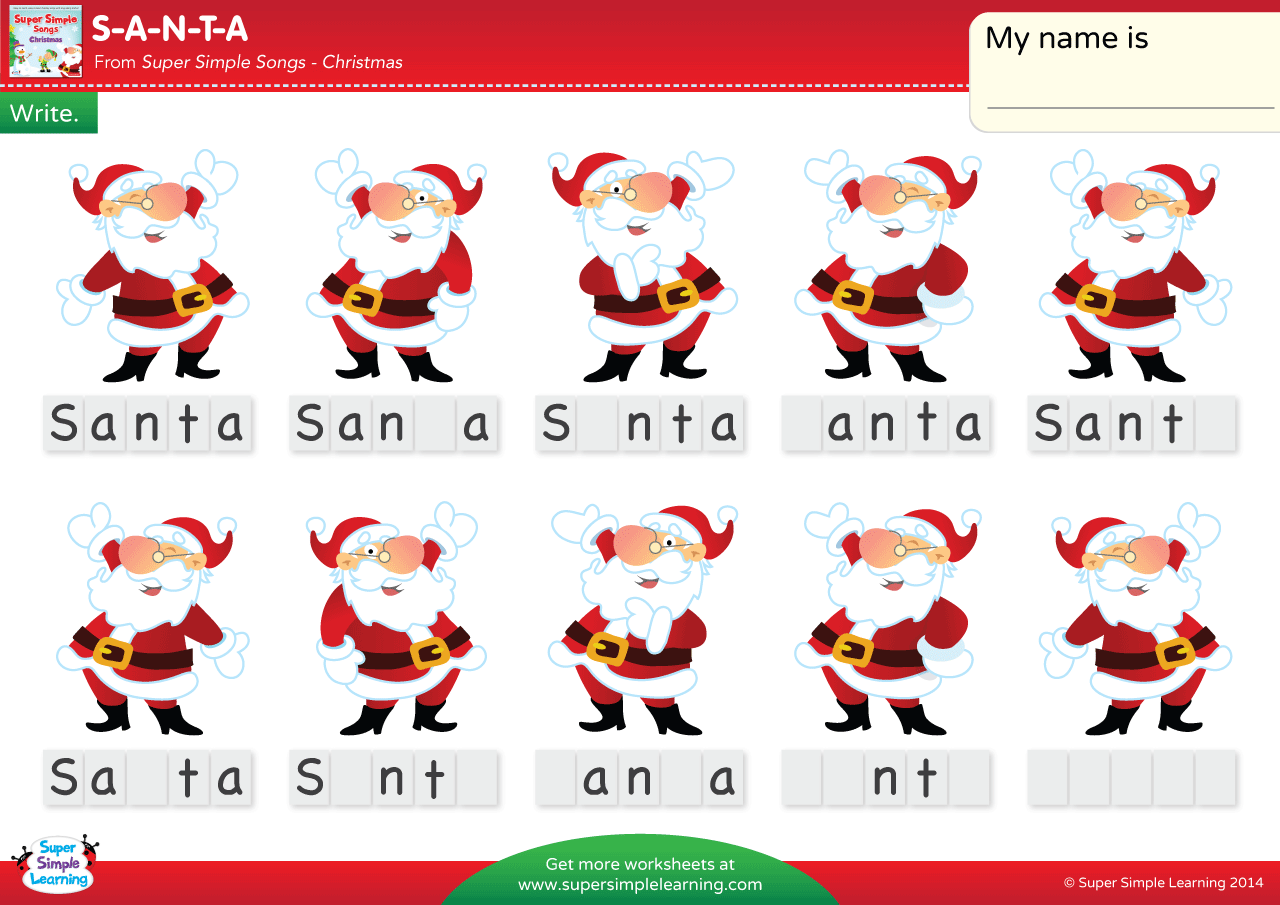 S-A-N-T-A Worksheet - How Do You Spell Santa? (2) - Super Simple