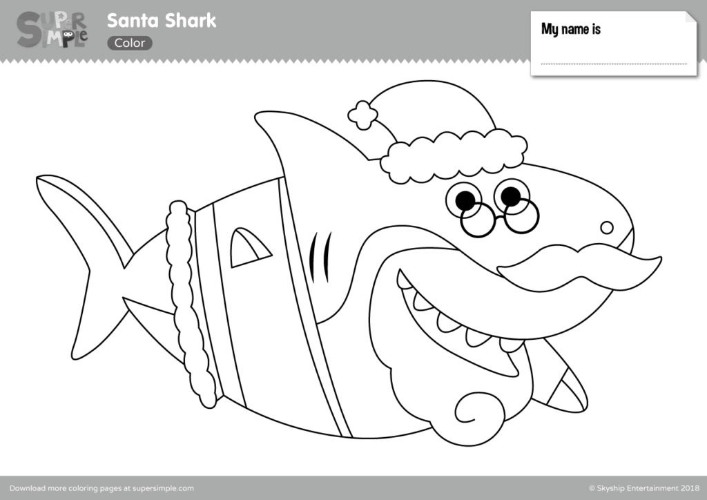 Santa Shark Coloring Pages Super Simple